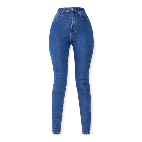 Tall Mid Blue Wash Basic High Waisted 5 Pocket Skinny Jeans - Picture 1 of 4